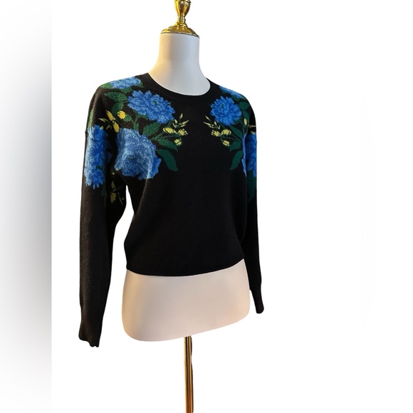 Maeve by Anthropologie Camryn Cropped Sweater Black w/ Blue & Yellow Floral - Picture 5 of 14